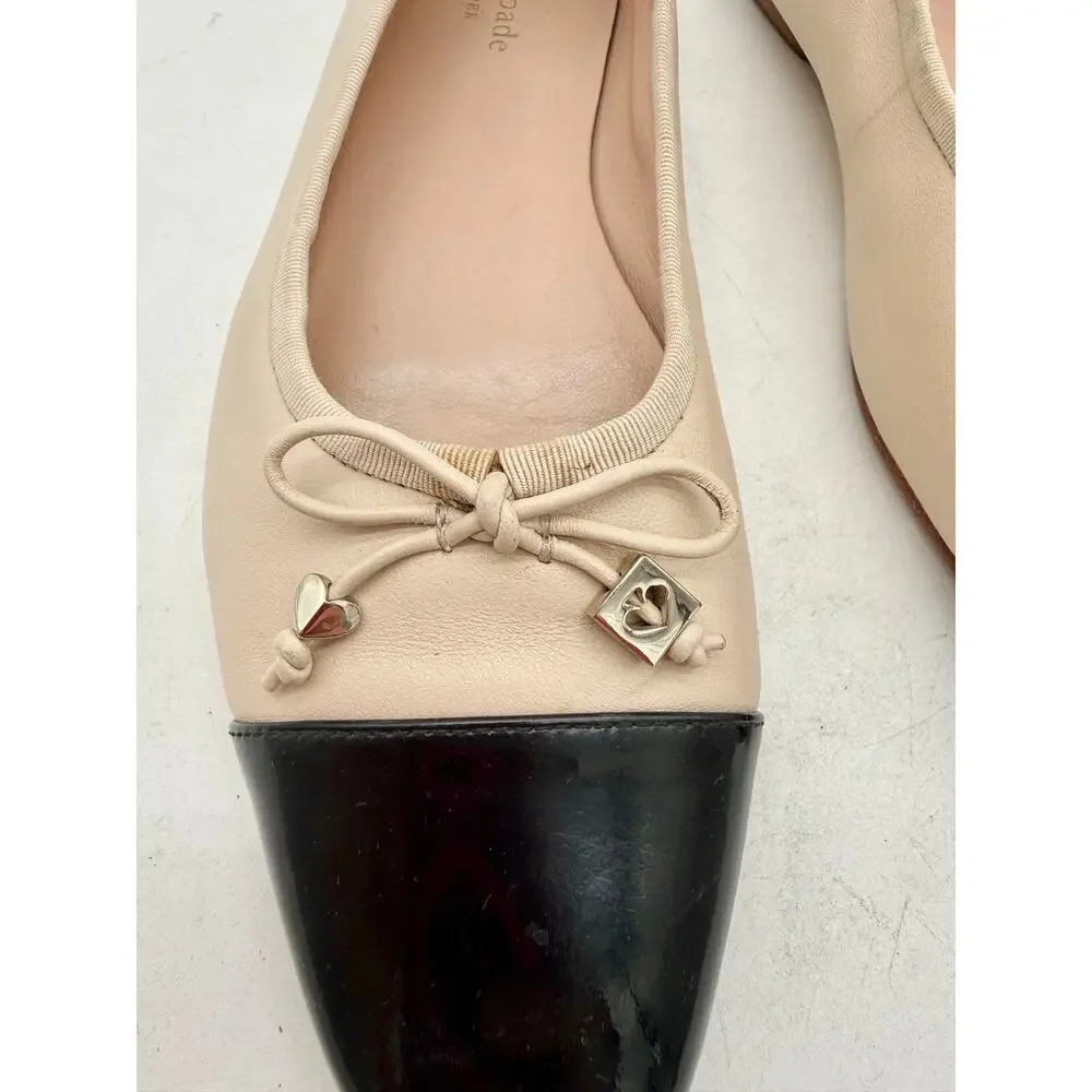 Kate Spade New York Pavlova Leather Flats Black Bare Cap Toe Ballet Shoes 8B